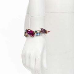 MIU MIU Vintage Bracelet en cuir rouge avec bijoux en cristal de strass multicolore