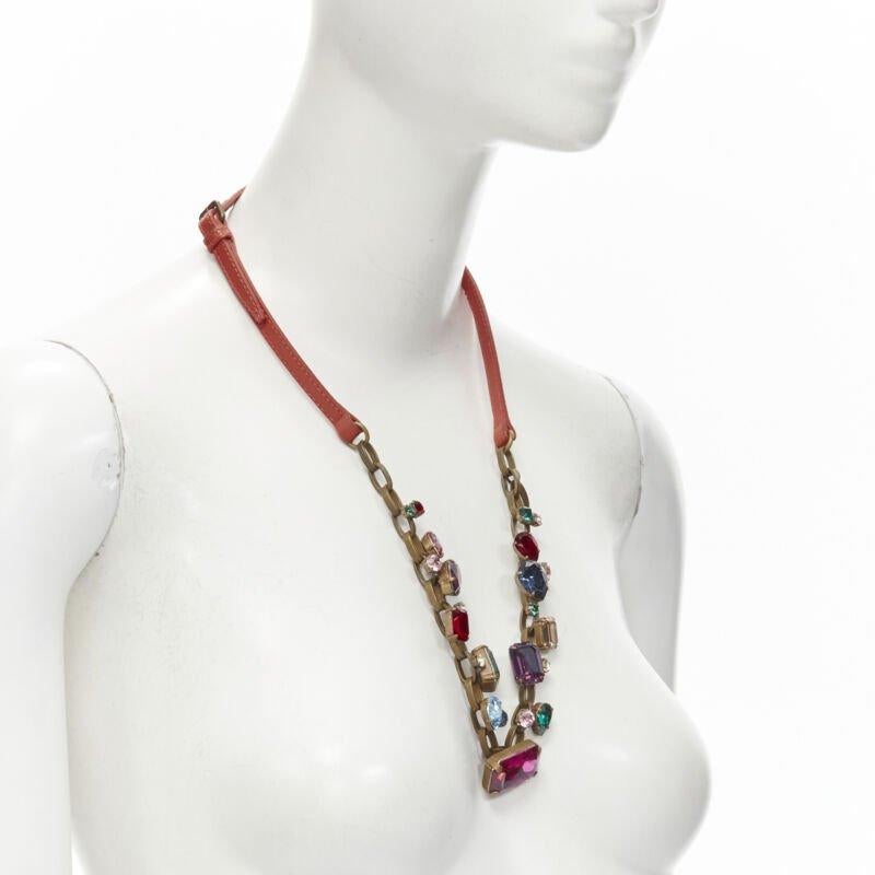 Miu Vintage Multicolor Strass Kristall Juwel Rotes Leder Halskette im Zustand „Hervorragend“ im Angebot in Hong Kong, NT