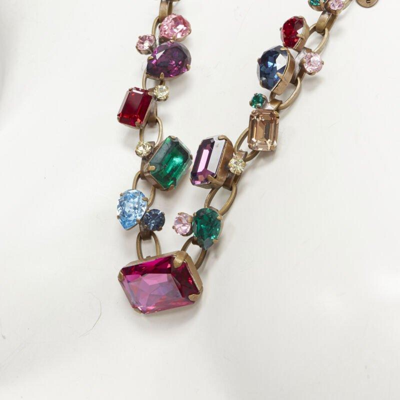 MIU MIU Vintage multicolor rhinstone crystal jewel red leather necklace In Excellent Condition For Sale In Hong Kong, NT