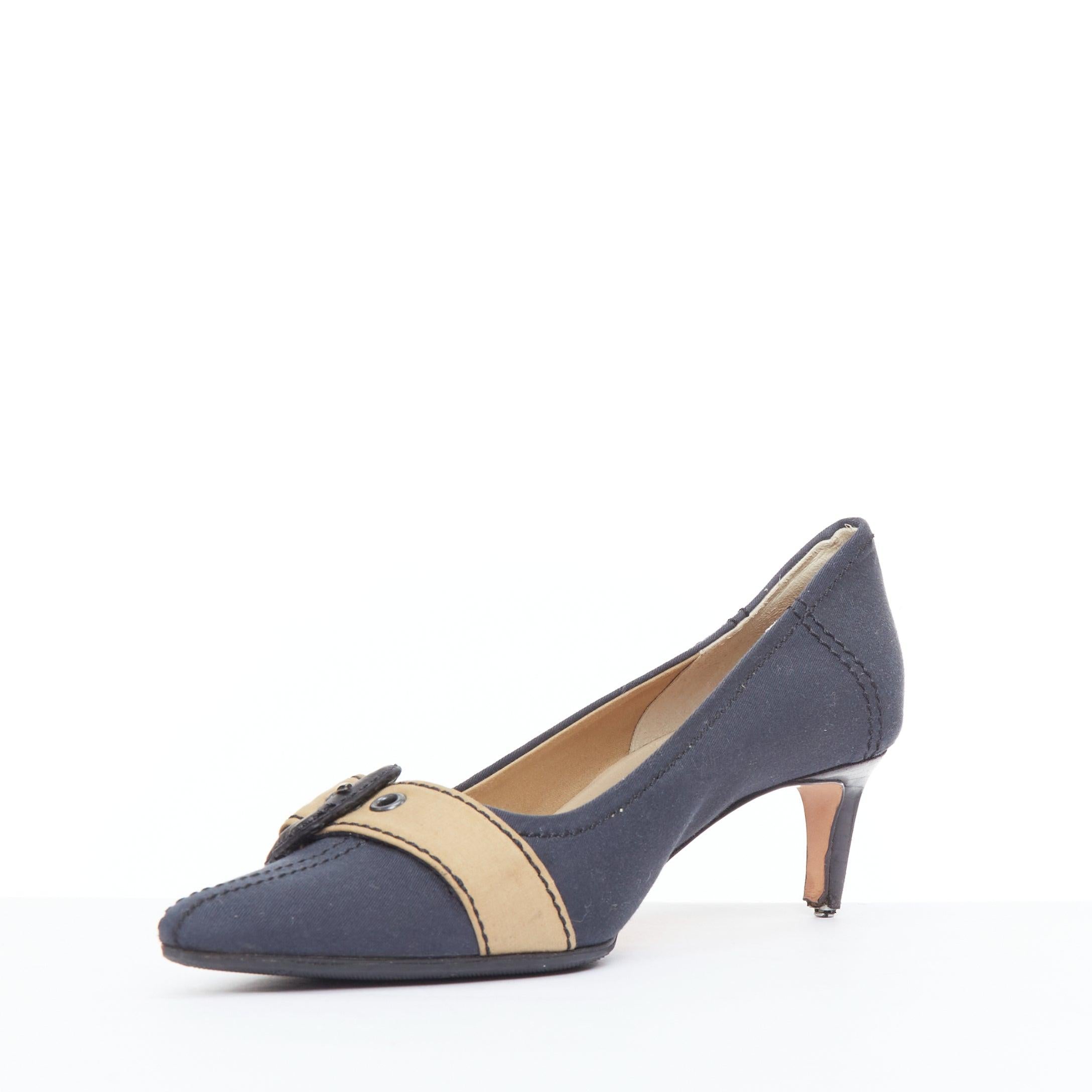 MIU MIU Vintage bleu marine, tissu nude, escarpins à boucle EU36.5 État moyen à Hong Kong, NT