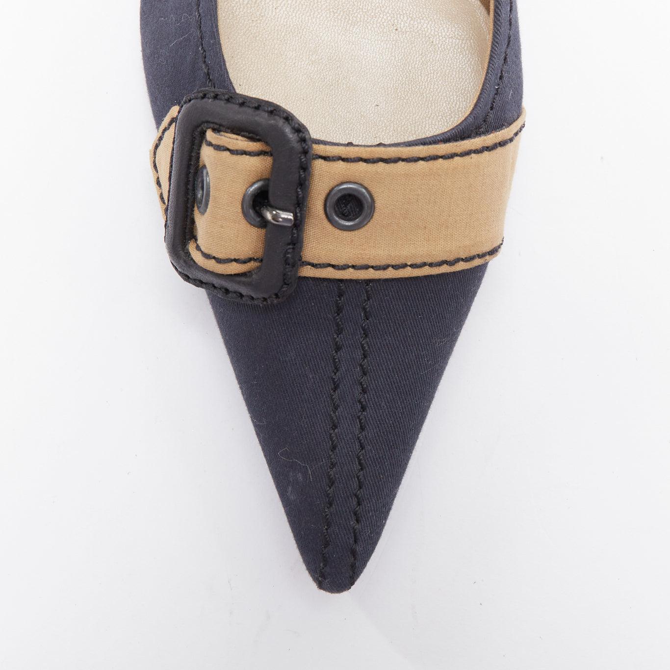 MIU MIU Vintage bleu marine, tissu nude, escarpins à boucle EU36.5 1