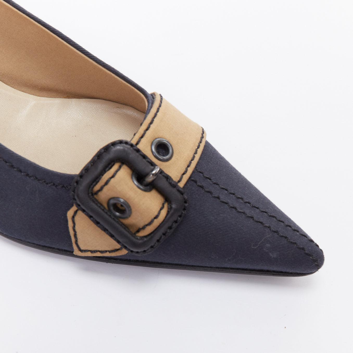 MIU MIU Vintage bleu marine, tissu nude, escarpins à boucle EU36.5 2