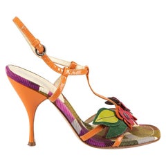 Miu Miu Vintage Patent Leather Flower Heeled Sandals Size IT 36