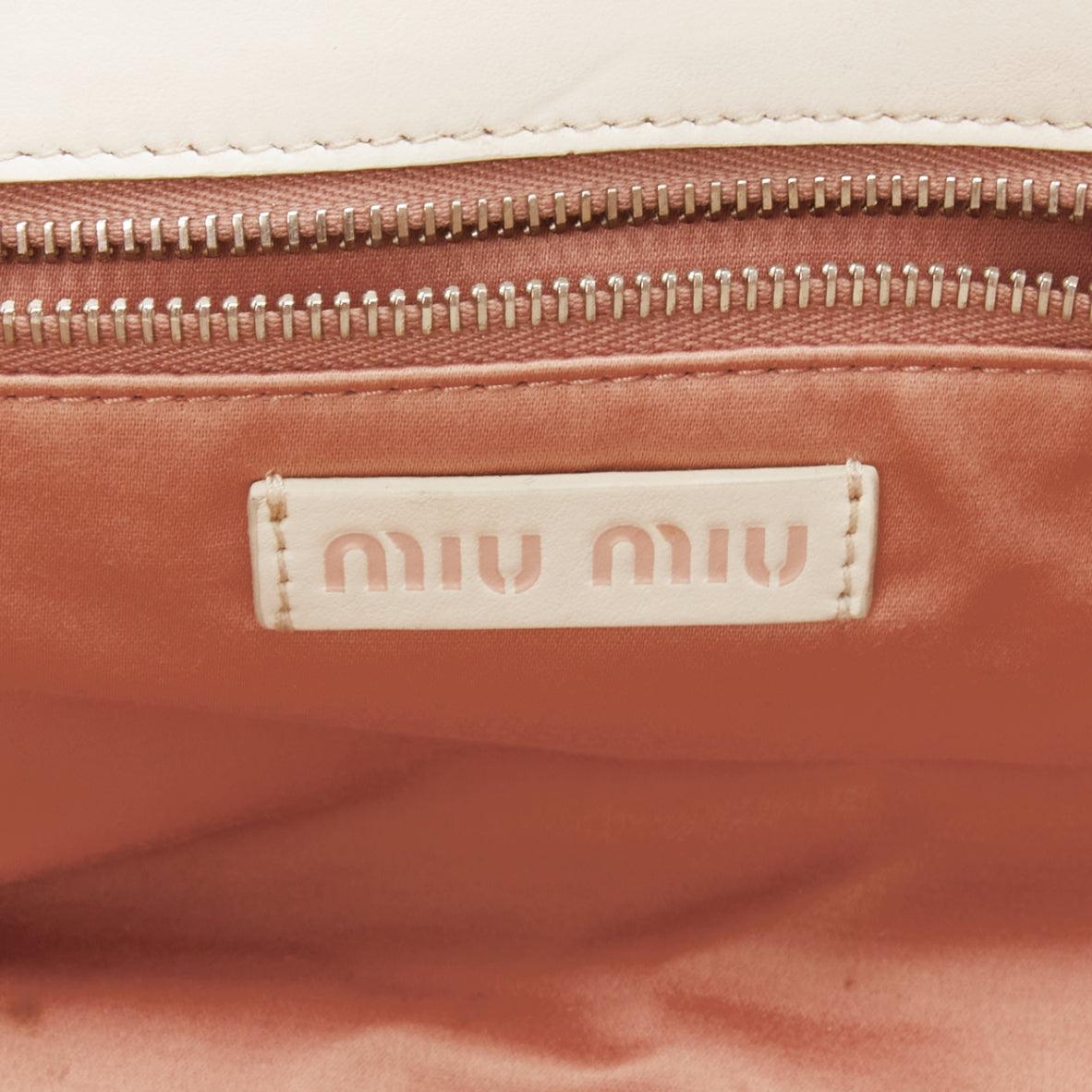 MIU MIU Vintage pink lamb shearling white leather logo tote bag 6