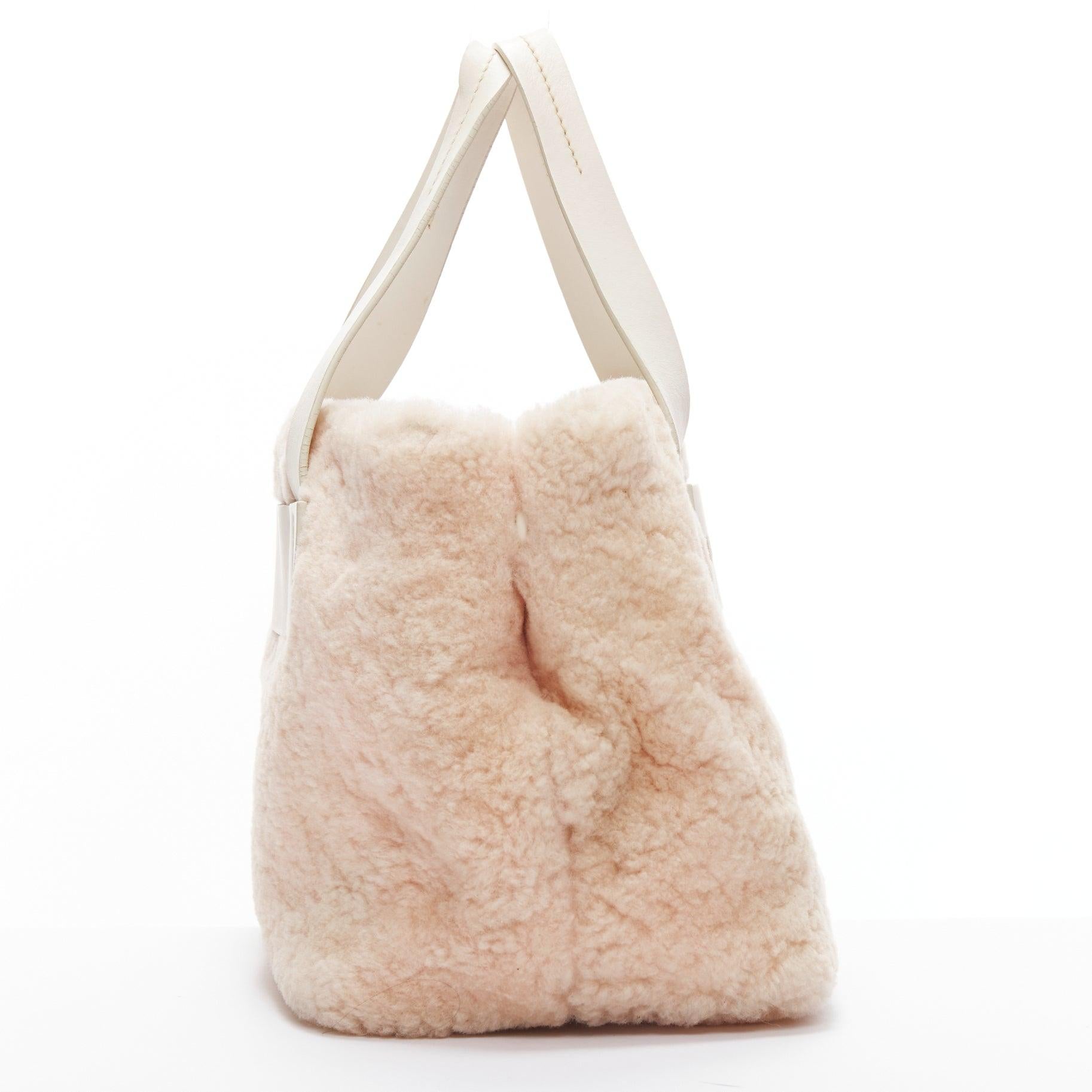 Women's MIU MIU Vintage pink lamb shearling white leather logo tote bag