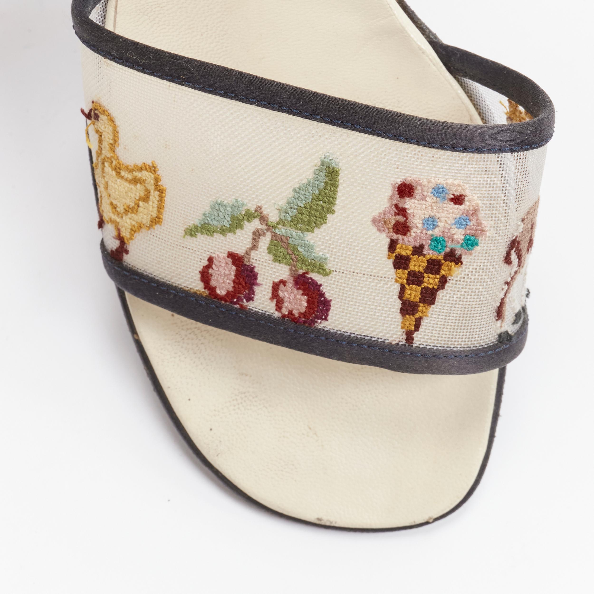 MIU MIU Vintage pixelated embroidery sheer strap mid heel sandal EU36 2