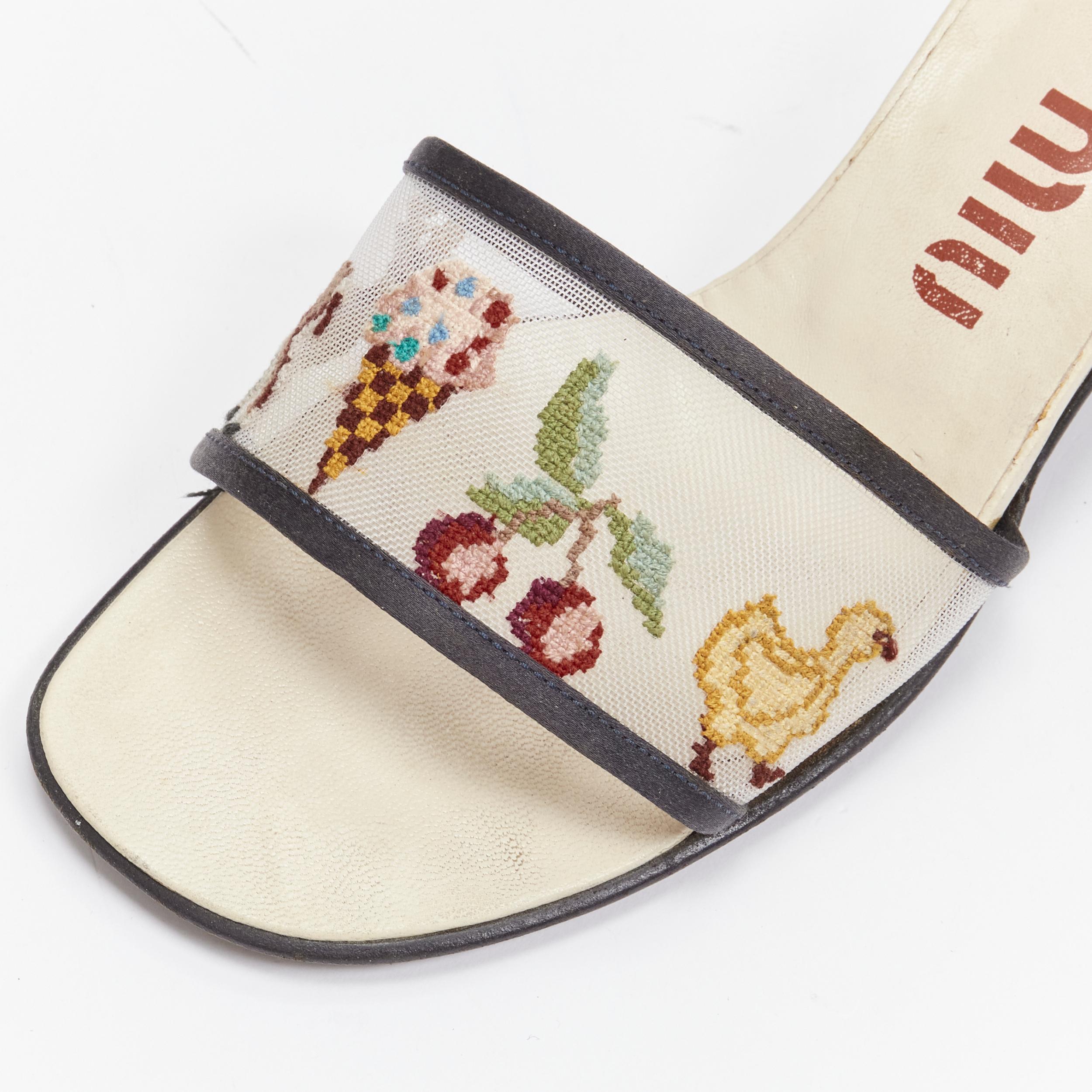 MIU MIU Vintage pixelated embroidery sheer strap mid heel sandal EU36 3