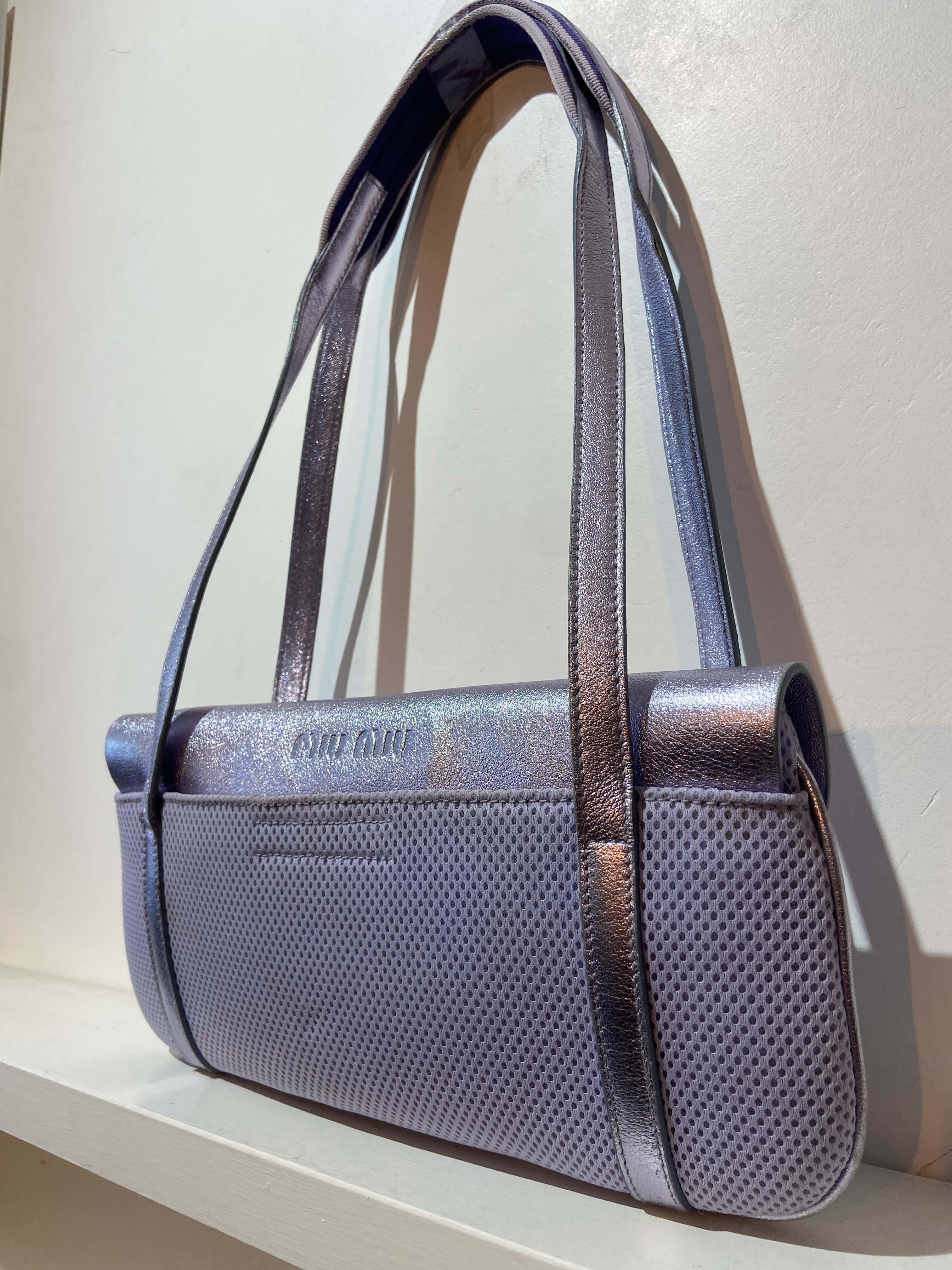 Gray Miu Miu Vintage S/S 1999 Lilac Metallic Mesh Bag For Sale