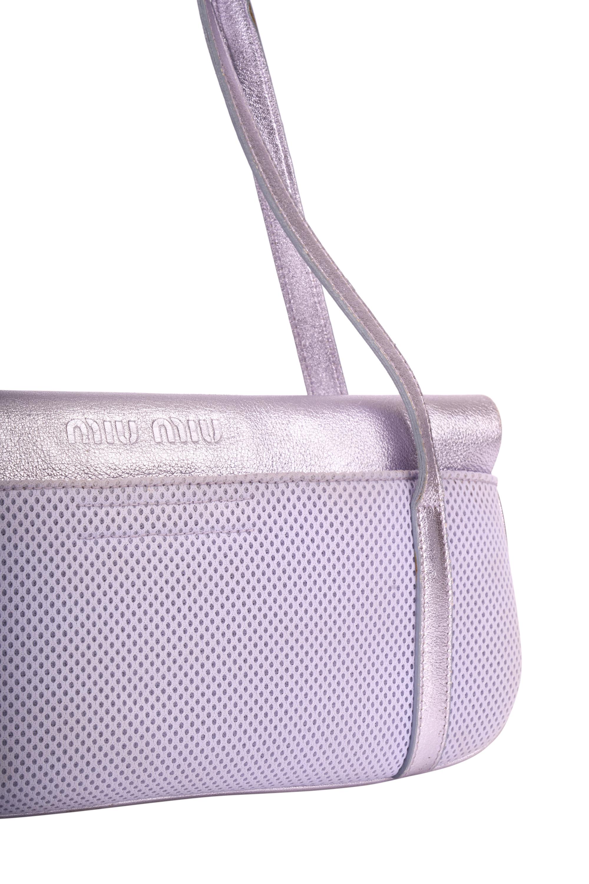 Miu Miu Vintage S/S 1999 Lilac Metallic Mesh Bag For Sale 2
