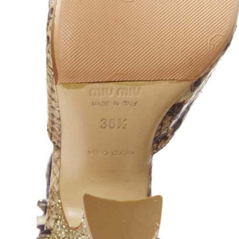 MIU MIU Vintage snake print gold course glitter chunky heel maryjane EU36.5 For Sale 5