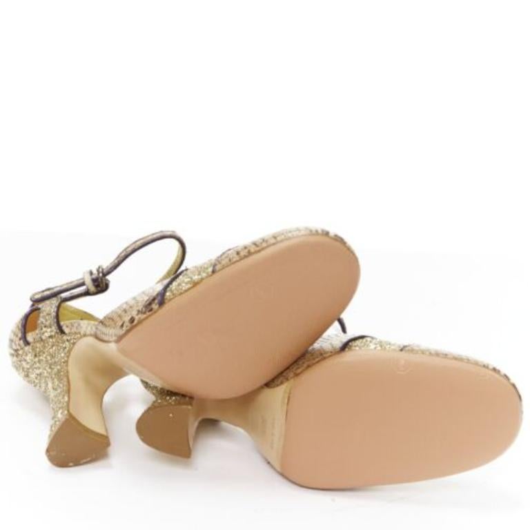 MIU MIU Vintage snake print gold course glitter chunky heel maryjane EU36.5 For Sale 6