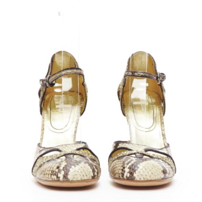 Gold MIU MIU Vintage snake print gold course glitter chunky heel maryjane EU36.5 For Sale