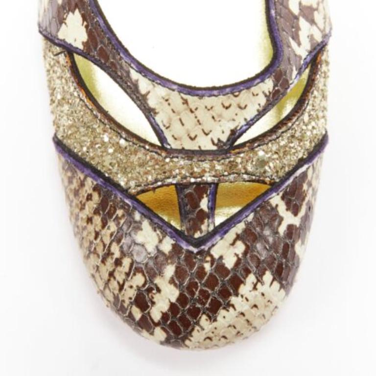 MIU MIU Vintage snake print gold course glitter chunky heel maryjane EU36.5 For Sale 1