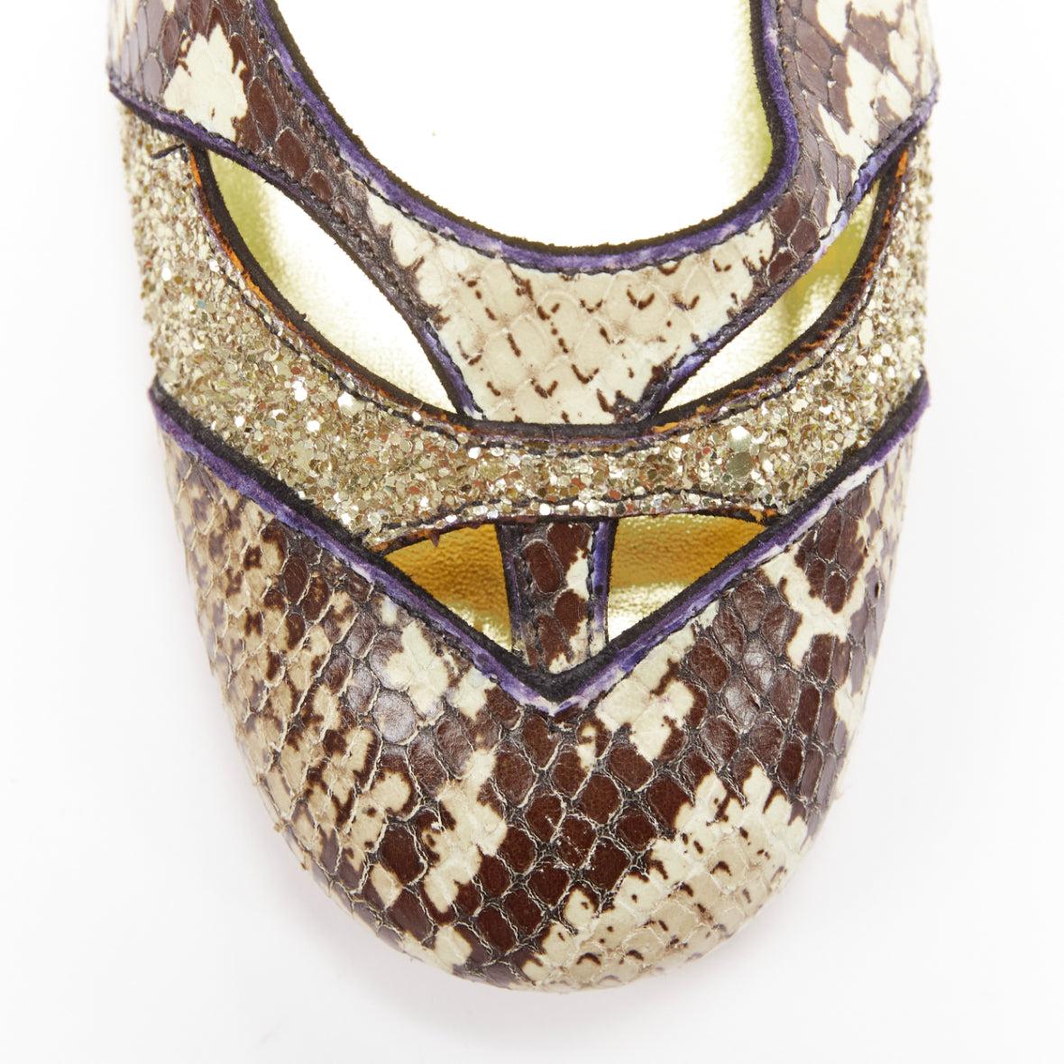 MIU MIU Vintage snake print gold course glitter chunky heel maryjane EU36.5 For Sale 2