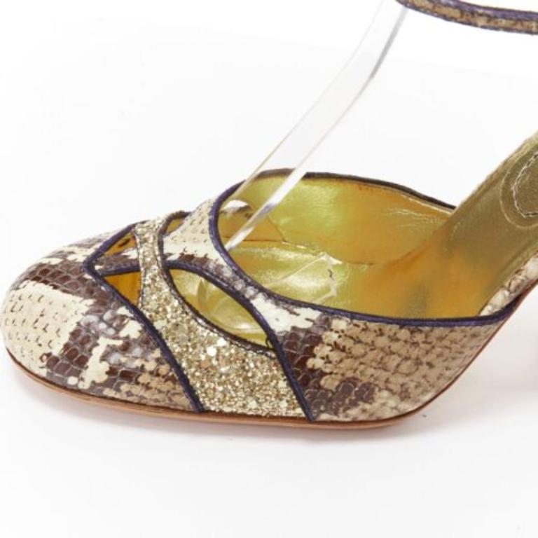 MIU MIU Vintage snake print gold course glitter chunky heel maryjane EU36.5 For Sale 2
