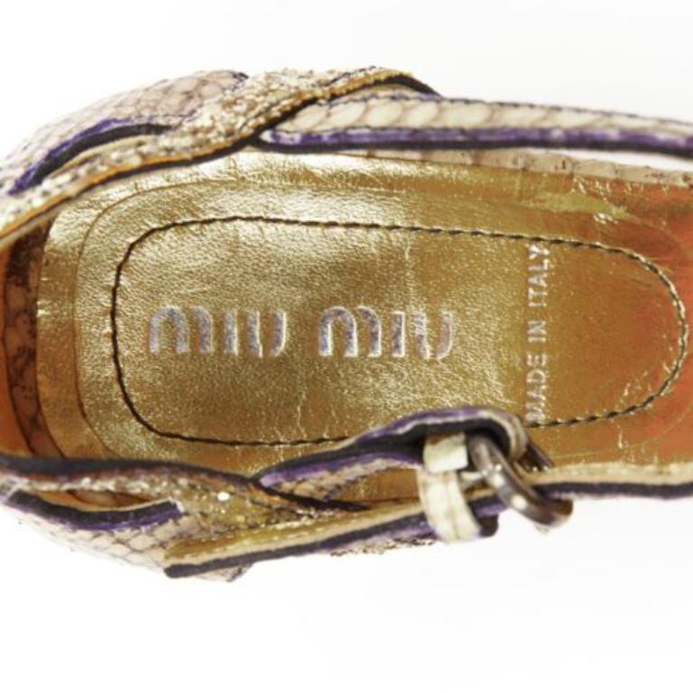 MIU MIU Vintage snake print gold course glitter chunky heel maryjane EU36.5 For Sale 4