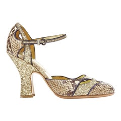 MIU MIU Vintage snake print gold course glitter chunky heel maryjane EU36.5
