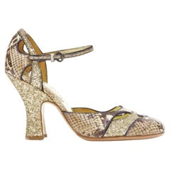 MIU MIU Vintage snake print gold course glitter chunky heel maryjane EU36.5