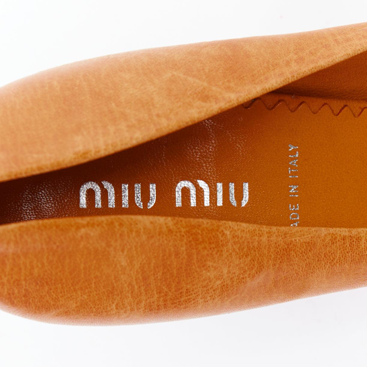 MIU MIU Vintage tan nude bead embellished kitten pumps EU36.5 5