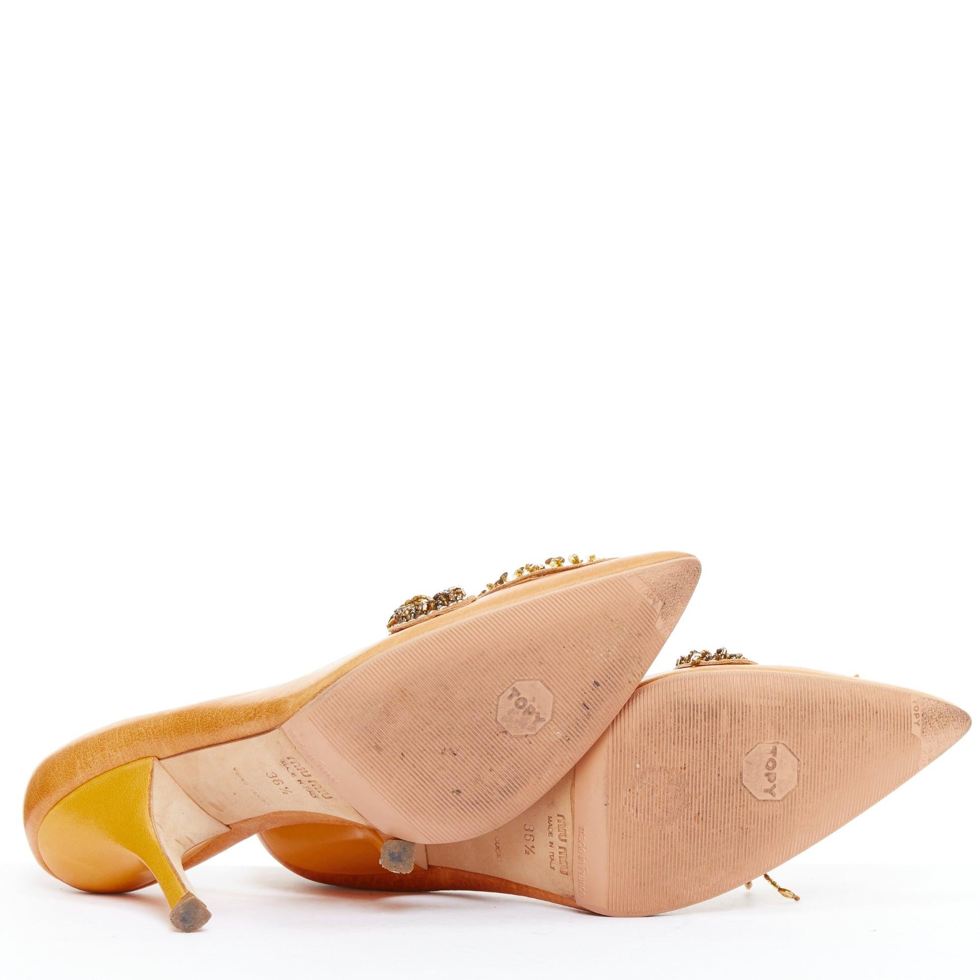 MIU MIU Vintage tan nude bead embellished kitten pumps EU36.5 1