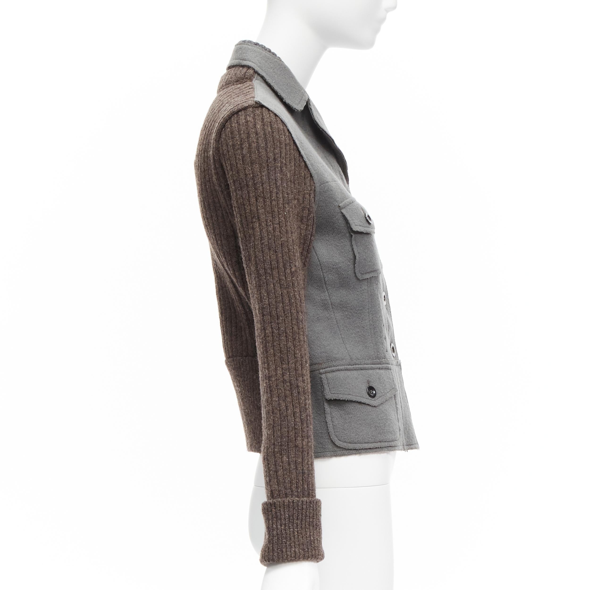MIU MIU virgin wool ribbed mohair knitted sleeves fitted military jacket IT40 S In Good Condition In Hong Kong, NT