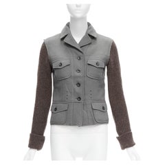 MIU MIU virgin wool ribbed mohair knitted sleeves fitted military jacket IT40 S