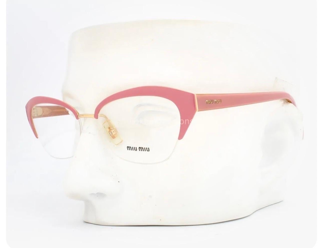 
Miu Miu VMU 50L 52-17 LA9-101  140 Optical Gold/ Pink Eyeglasses ,
Made in  Italy


Directed to younger generations, Miu Miu is tailored for hip, spirited individuals that aren’t afraid to stand out. A free-spirited feel is conveyed through the