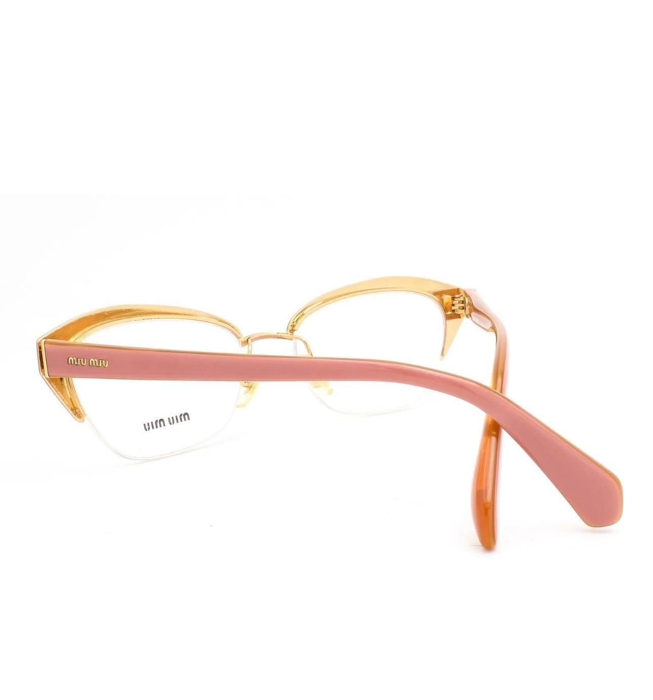 Women's Miu Miu VMU 50L 52-17 LA9-101  140 Optical Semi Rimless Gold/ Pink Eyeglasses For Sale