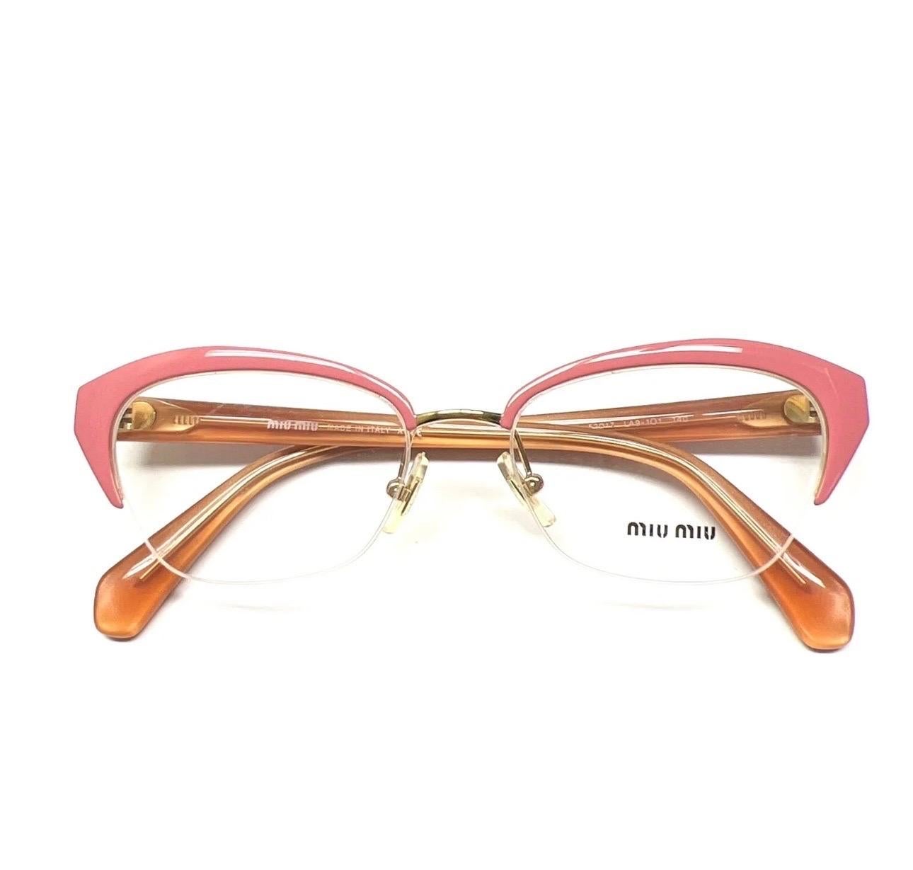 Miu Miu VMU 50L 52-17 LA9-101  140 Optical Semi Rimless Gold/ Pink Eyeglasses For Sale