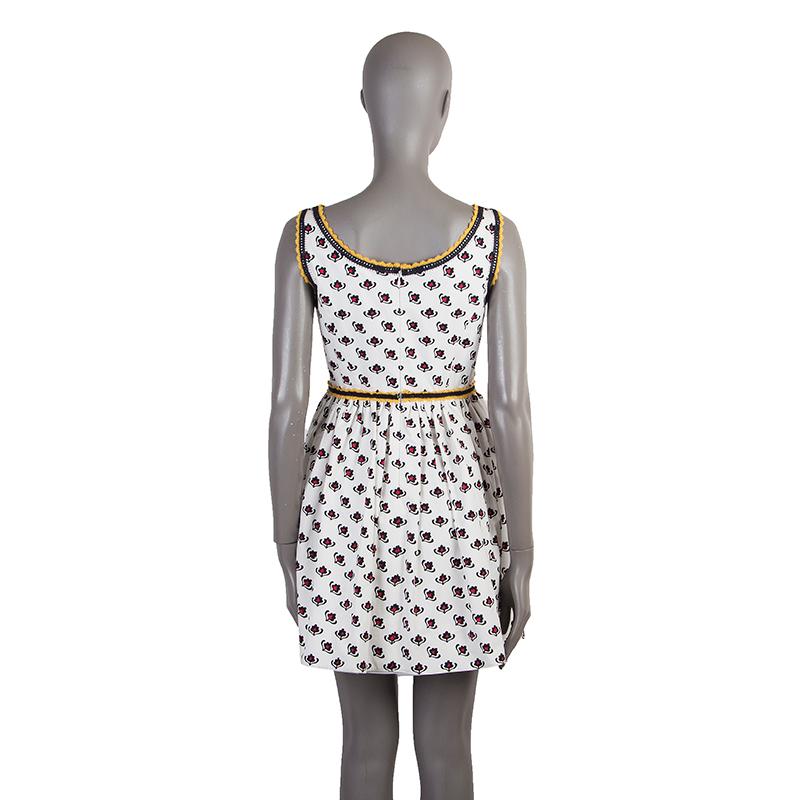 MIU MIU white blue cotton FLORAL LACE TRIM Sleeveless Mini Dress 40 S In Excellent Condition In Zürich, CH