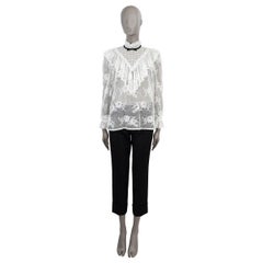 MIU MIU white cotton 2019 SHEER RUFFLED FLORAL LACE MOCK NECK Blouse Shirt S