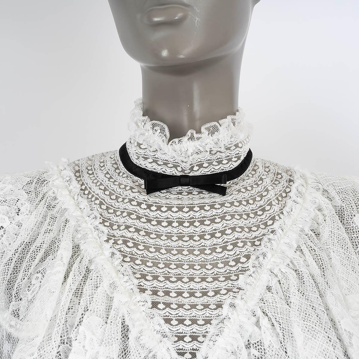 MIU MIU white cotton 2019 SHEER RUFFLED FLORAL LACE MOCK NECK Blouse Shirt S For Sale 1