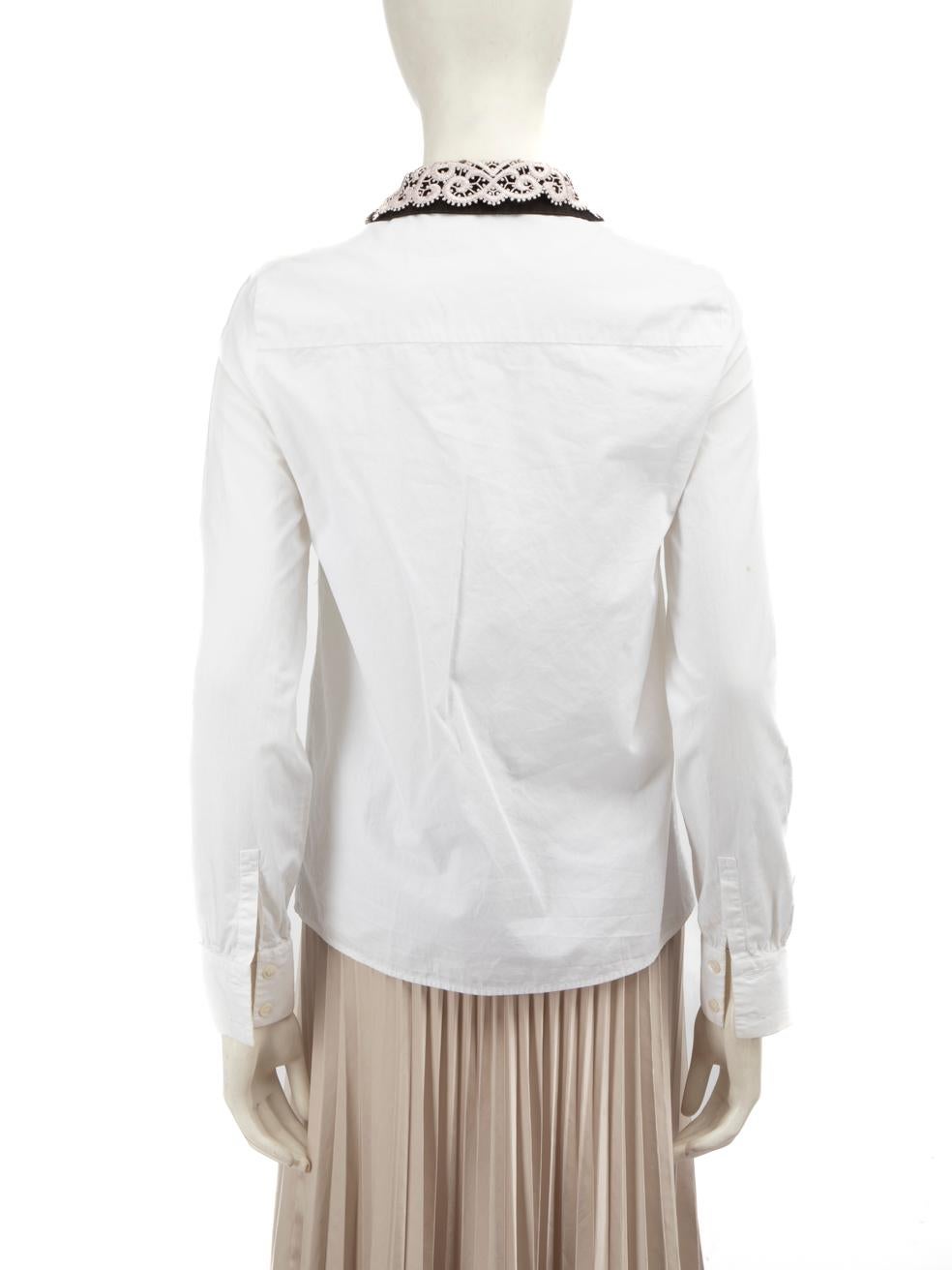 Gray Miu Miu White Cotton Embroidered Collar Shirt Size S For Sale