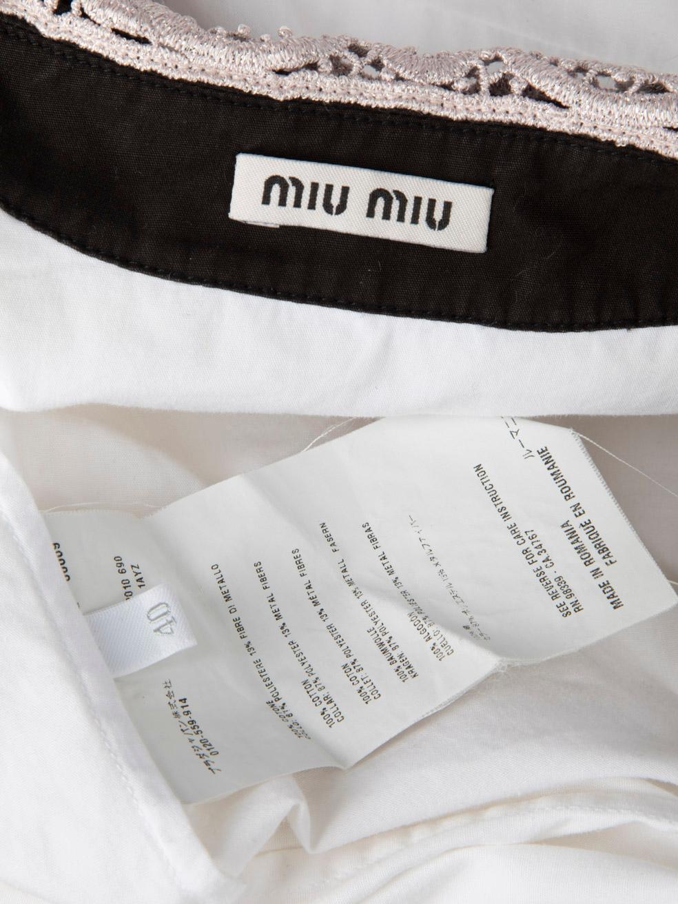 Miu Miu White Cotton Embroidered Collar Shirt Size S For Sale 3