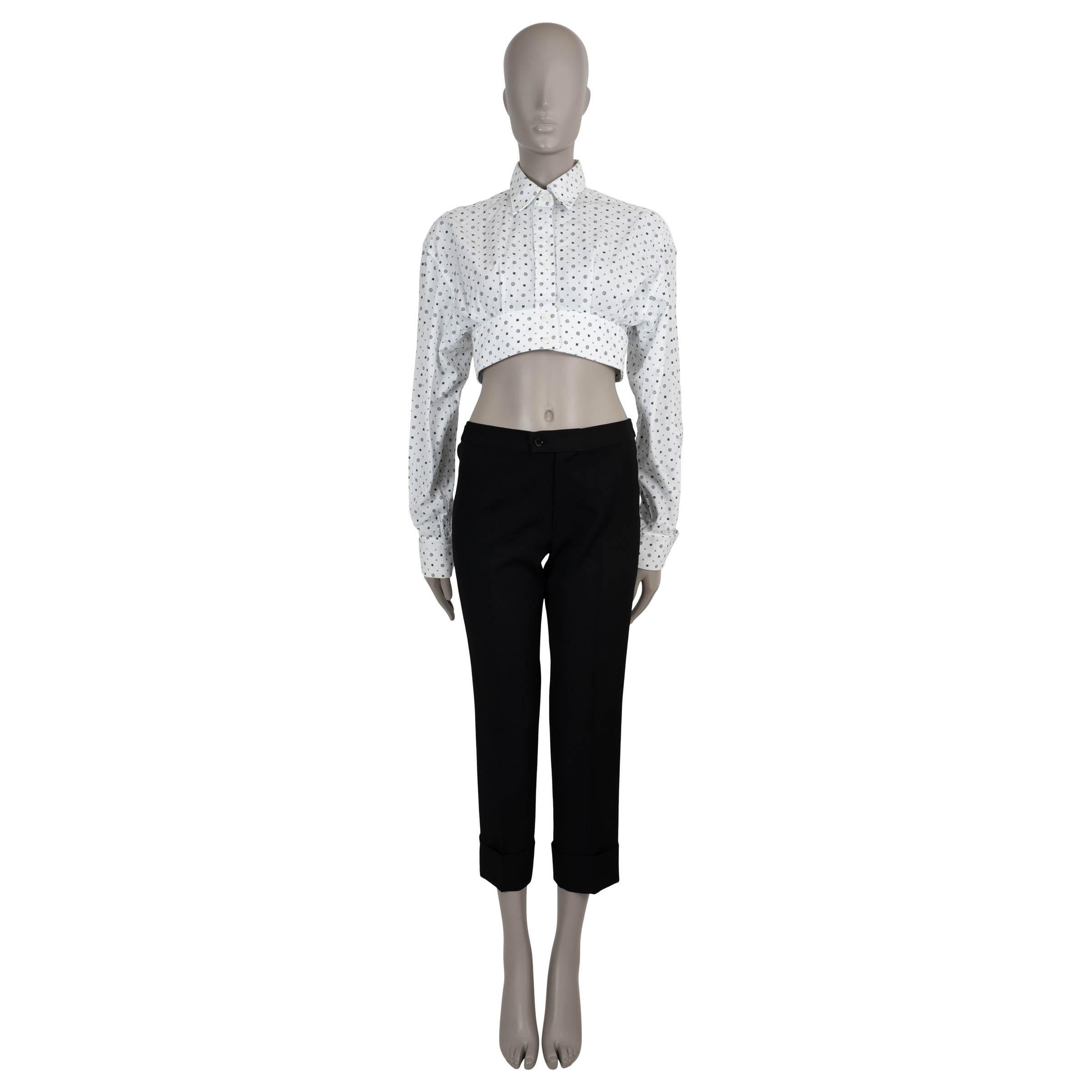 MIU MIU white cotton FLORAL CROPPED BUTTON-UP Shirt XS In Excellent Condition For Sale In Zürich, CH
