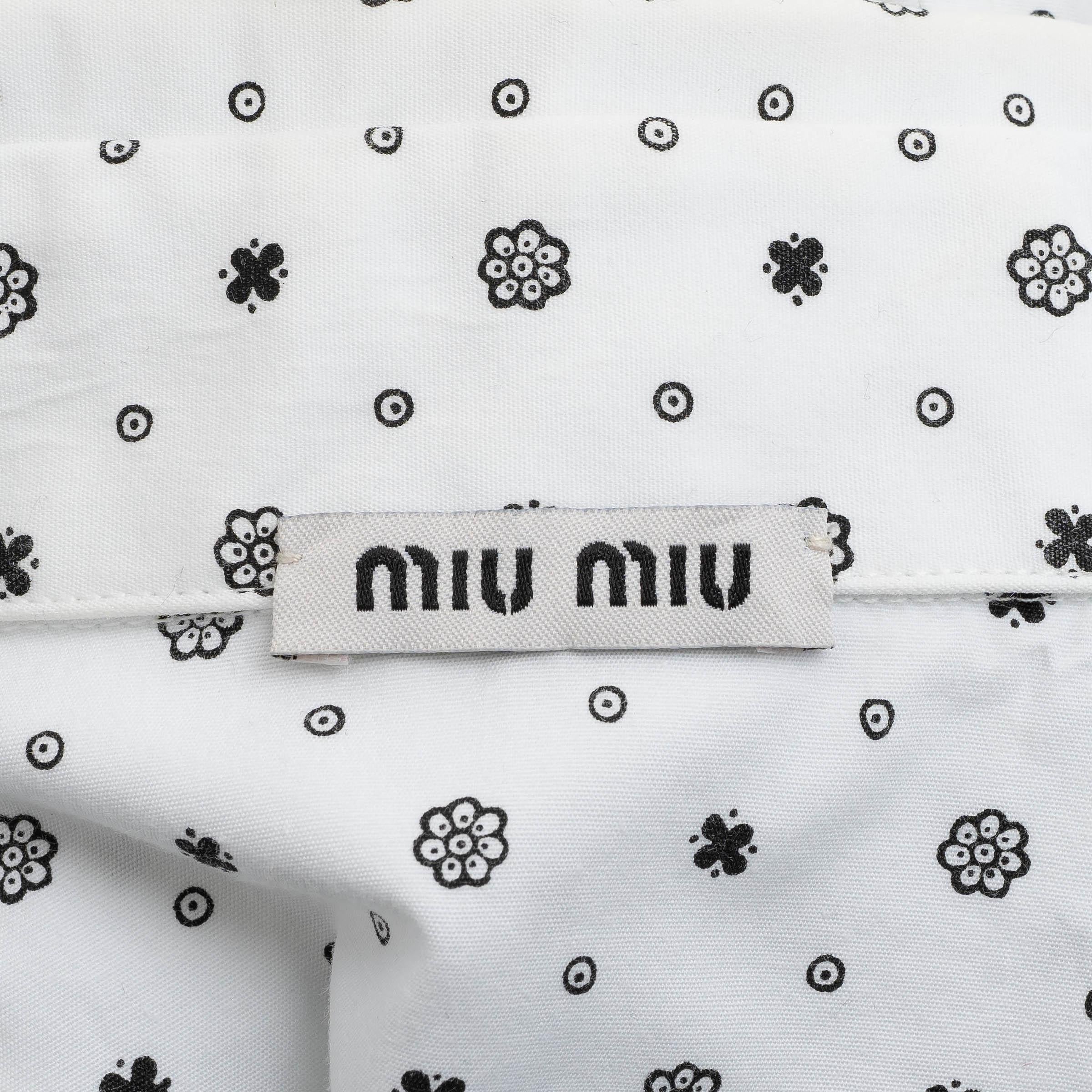MIU MIU white cotton FLORAL CROPPED BUTTON-UP Shirt XS For Sale 2