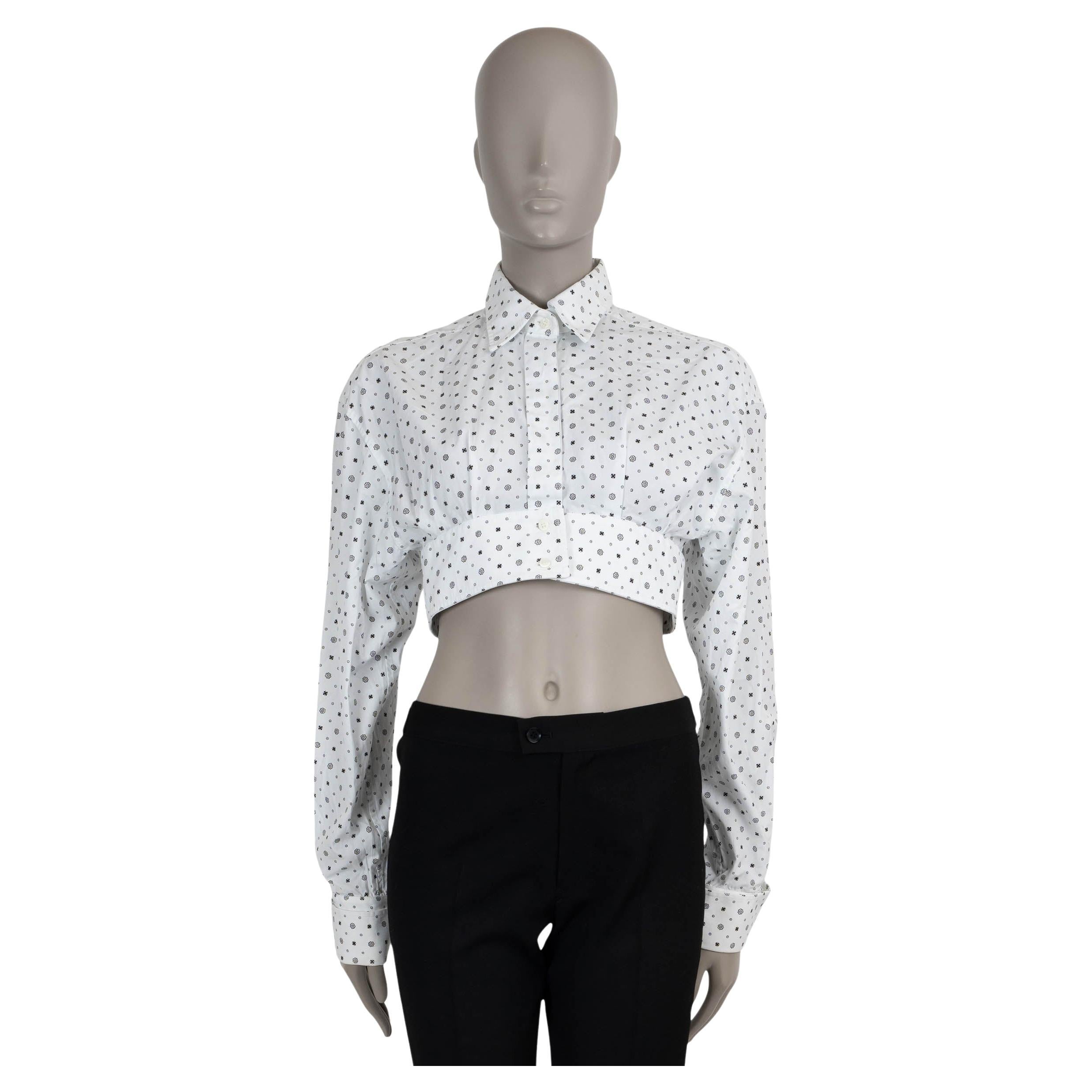 MIU MIU white cotton FLORAL CROPPED BUTTON-UP Shirt XS For Sale