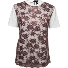 Miu Miu Weißes T-Shirt aus Baumwollstrick mit Spitzeneinsatz L