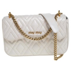 Miu Miu White Diamond Quilted Leather Flap Shoulder Bag