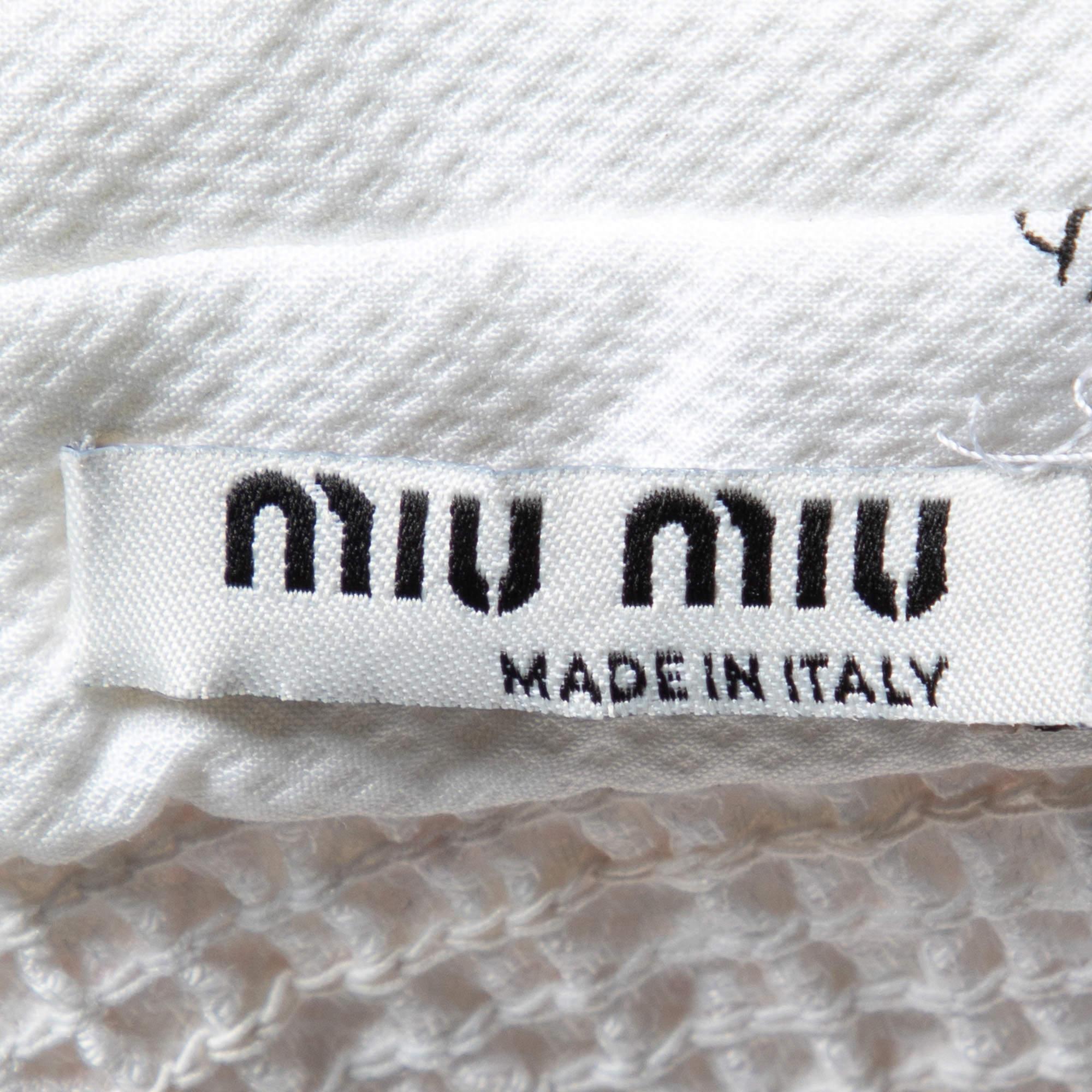 Miu Miu White Floral Print Cotton Smocked Top M In Excellent Condition For Sale In Dubai, Al Qouz 2