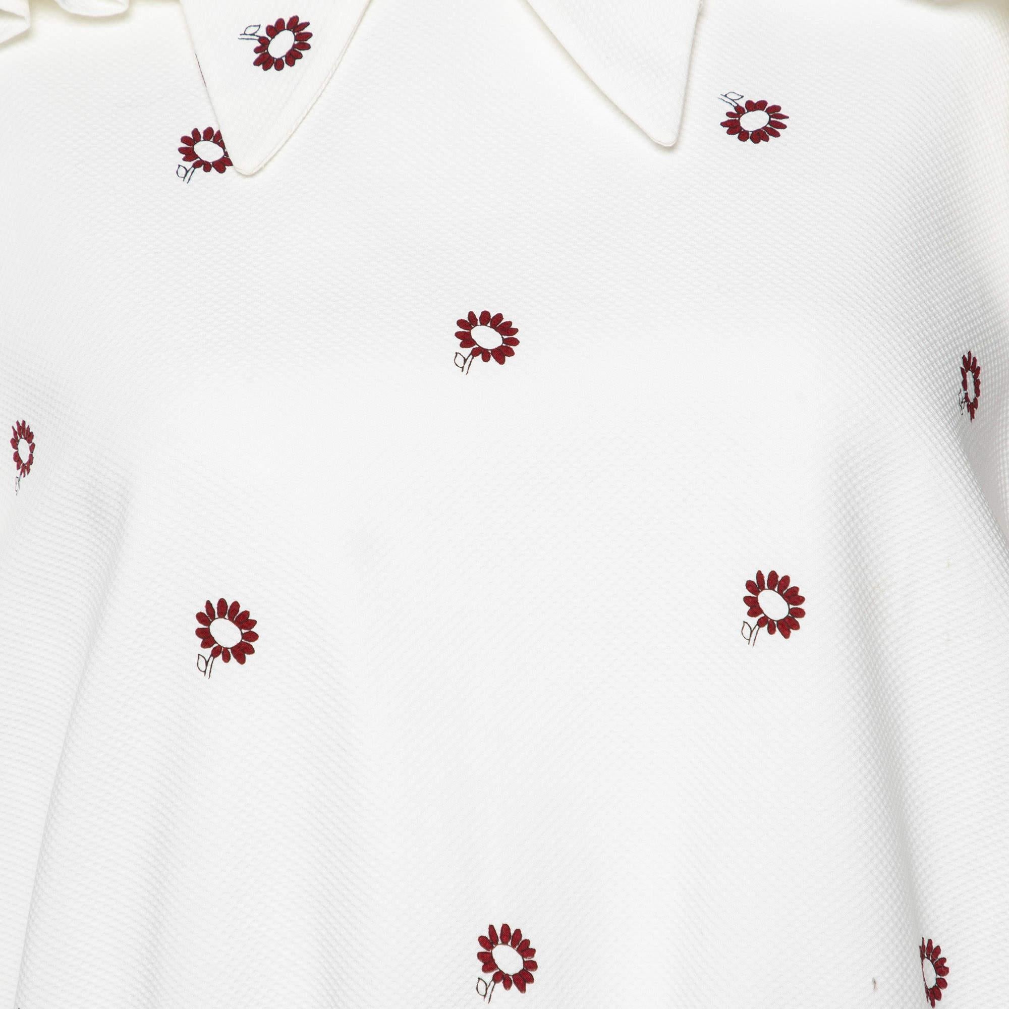 Women's Miu Miu White Floral Print Cotton Smocked Top M For Sale