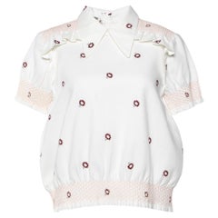 Used Miu Miu White Floral Print Cotton Smocked Top M