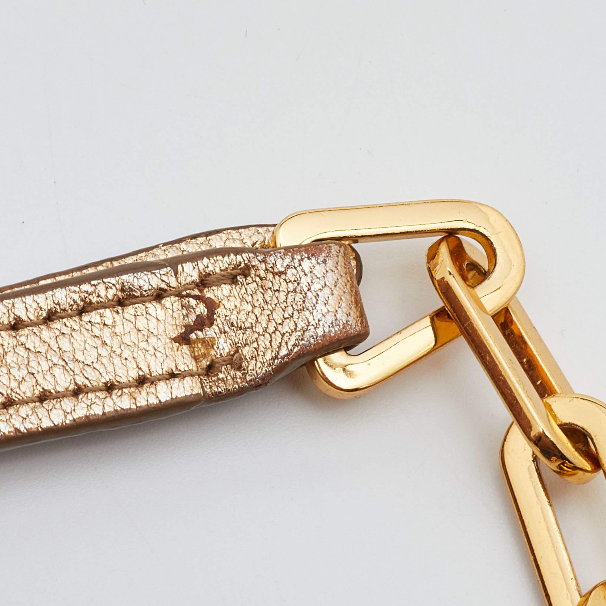 Miu Miu White/Gold Leather Flap Wallet On Chain 3