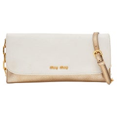 Miu Miu White/Gold Leather Flap Wallet On Chain