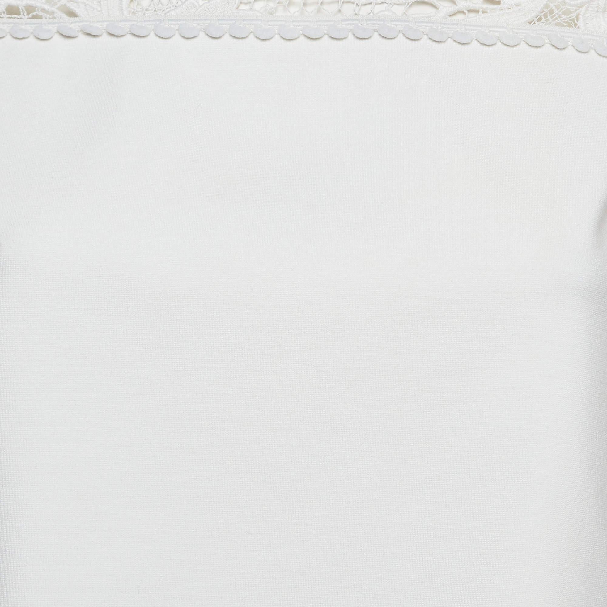 Gray Miu Miu White Knit Lace Trim Top S