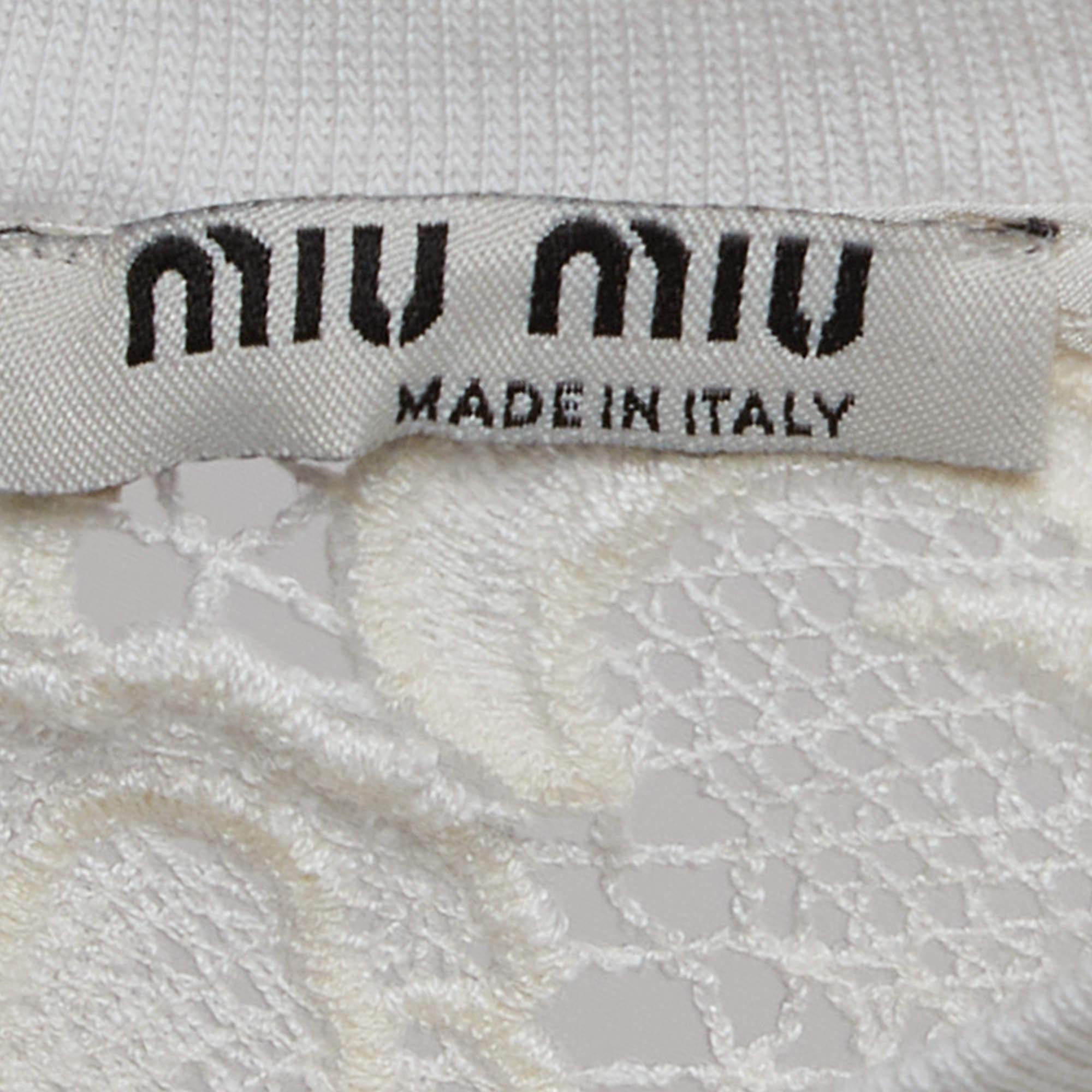 Miu Miu White Knit Lace Trim Top S In Good Condition In Dubai, Al Qouz 2