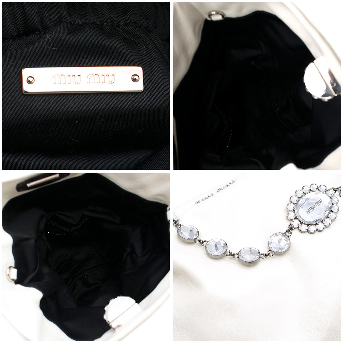 Miu Miu White Leather Crystal Foldover Shoulder Bag	 5