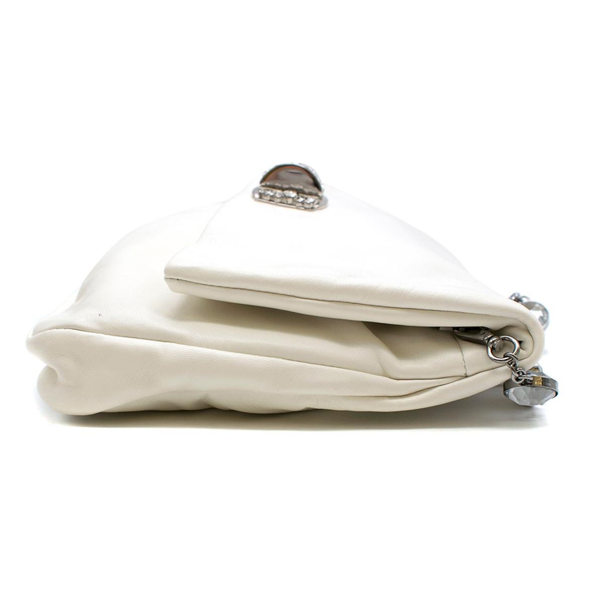 Miu Miu White Leather Crystal Foldover Shoulder Bag	 In Excellent Condition In London, GB