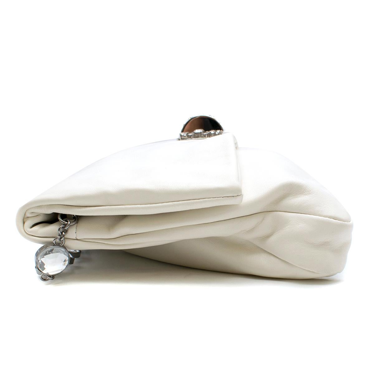 Miu Miu White Leather Crystal Foldover Shoulder Bag	 1