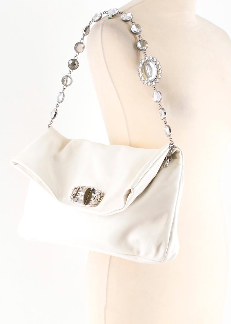 Miu Miu White Leather Crystal Foldover Shoulder Bag	 2